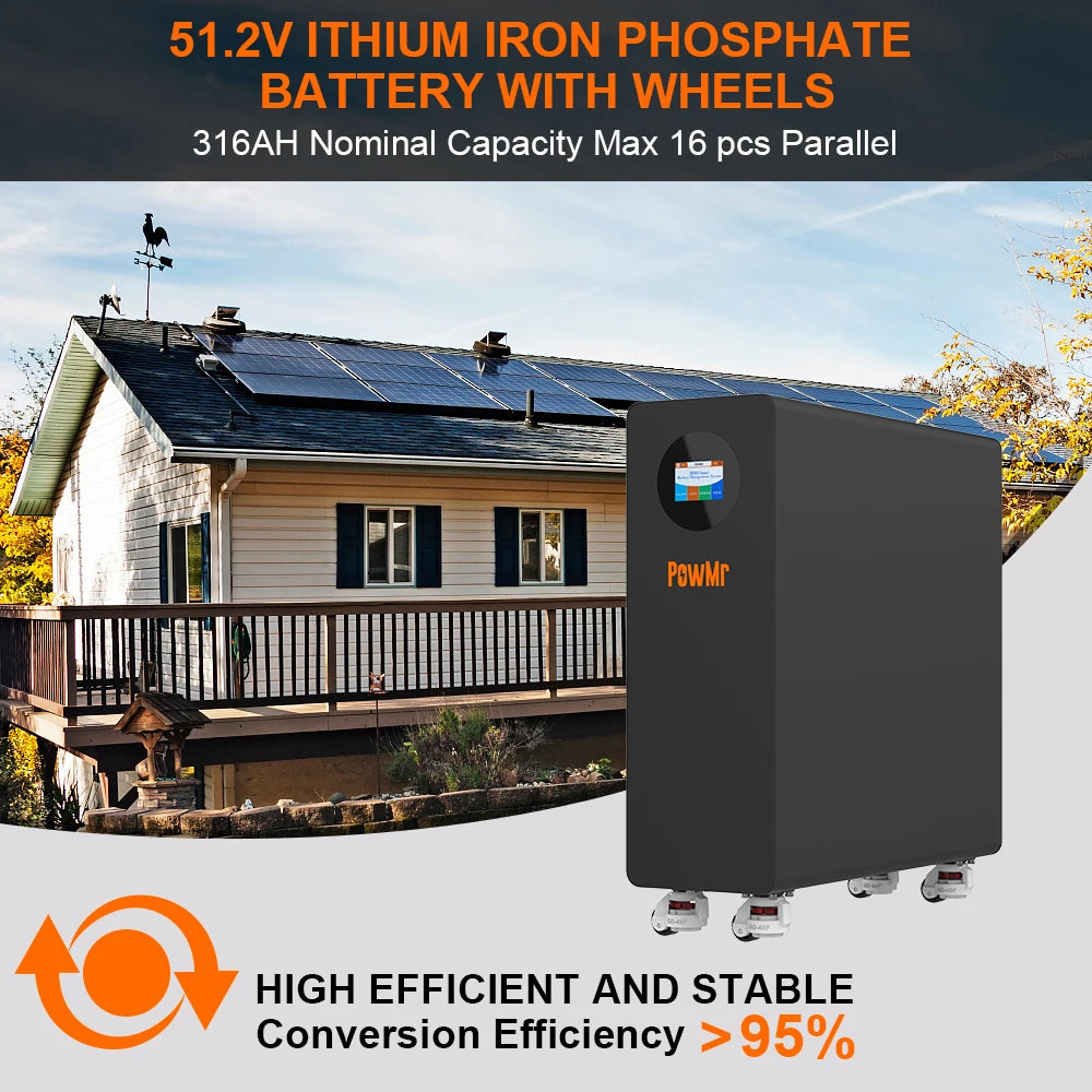 PowMr 48V LiFePO4 Battery 51.2V 316Ah 15KWH